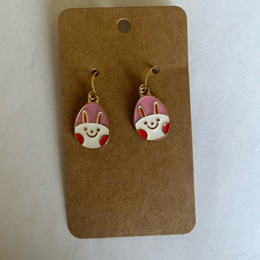 2/$15- Easter Pink Bunny Hanging Earrings Handmade